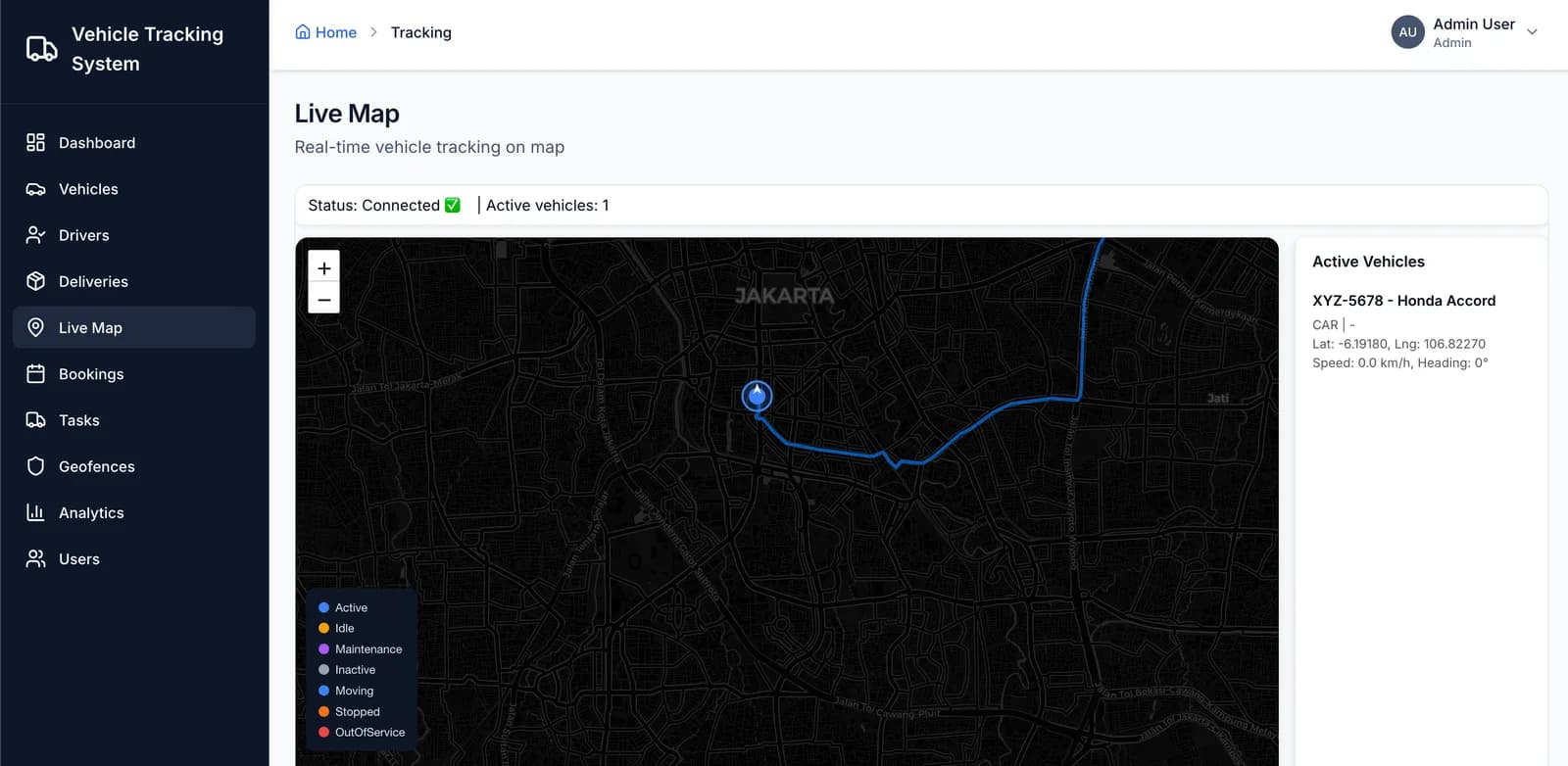 Vehicle Tracking & Dispatch interface