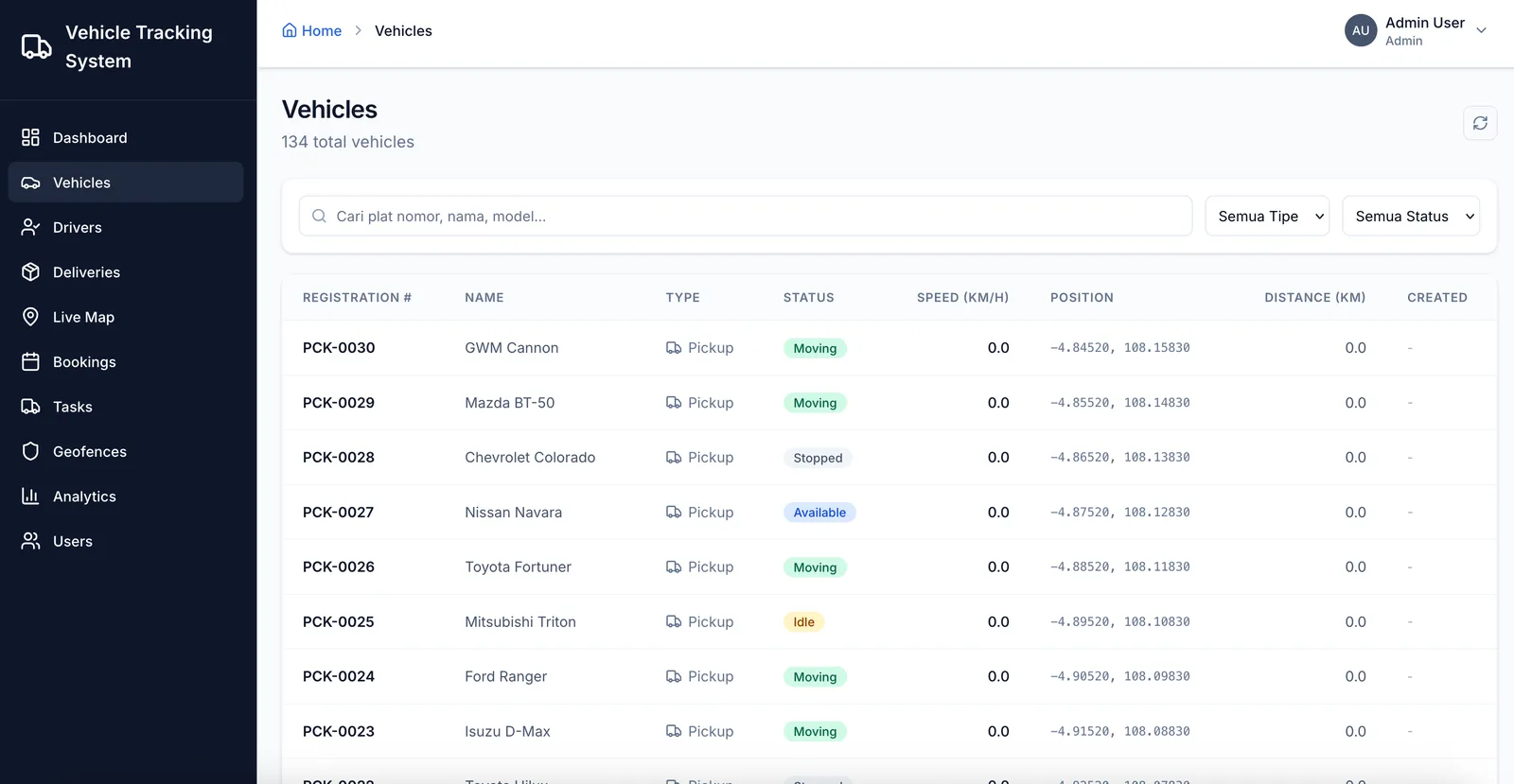 Vehicle Tracking & Dispatch screen 4
